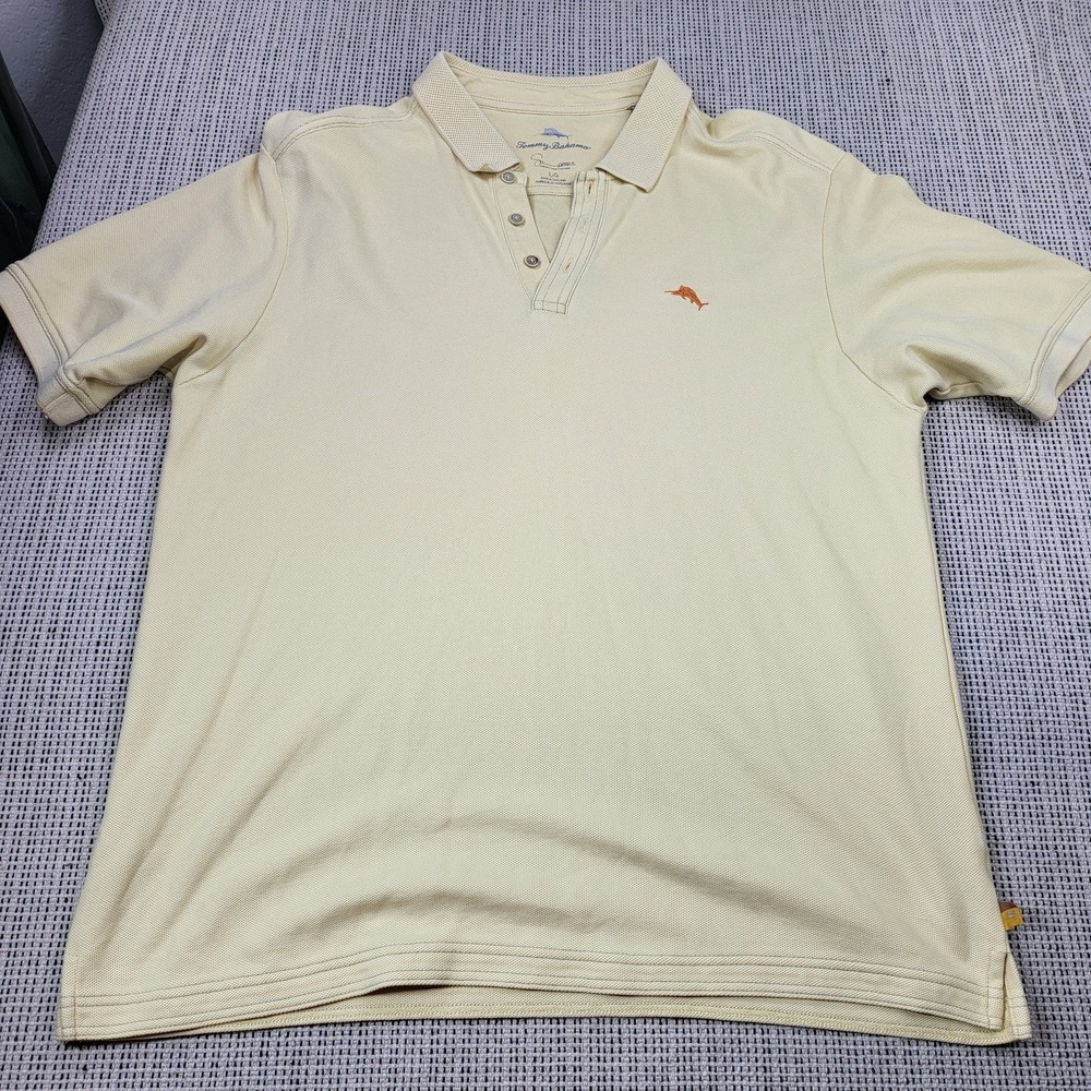 Tommy Bahama Supima Polo Shirt Mens L White Short Sleeve Collared Embroidered